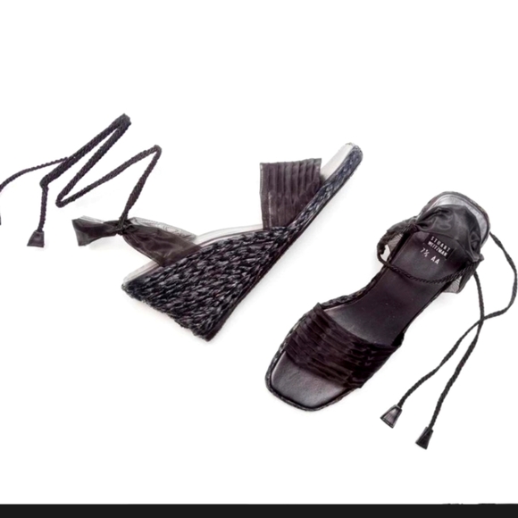 STUART WEITZMAN Vintage Black Espadrilles lace up Heel Wedges. Size 7 - Picture 2 of 16